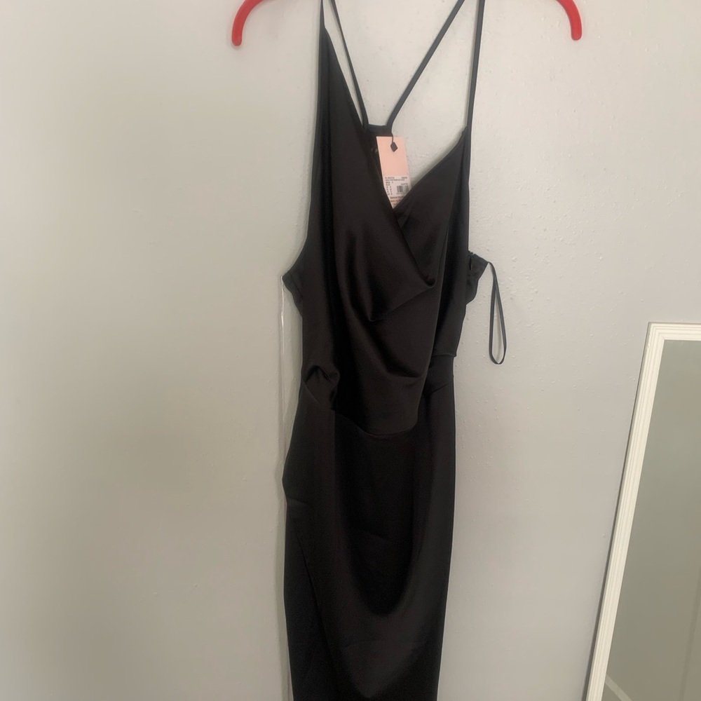 BLACK asymmetrical satin midi dress from Missguided size 12